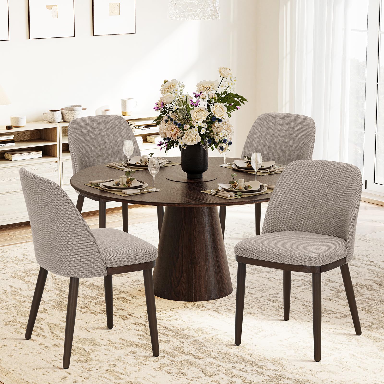 Photo 1 of COLAMY Upholstered Dining Chairs Set of 4, Modern Kitchen Chairs with Back, Fabric Side Dining Room Chairs with Wood Legs for Kitchen Dining Room Restaurant, Camelo
