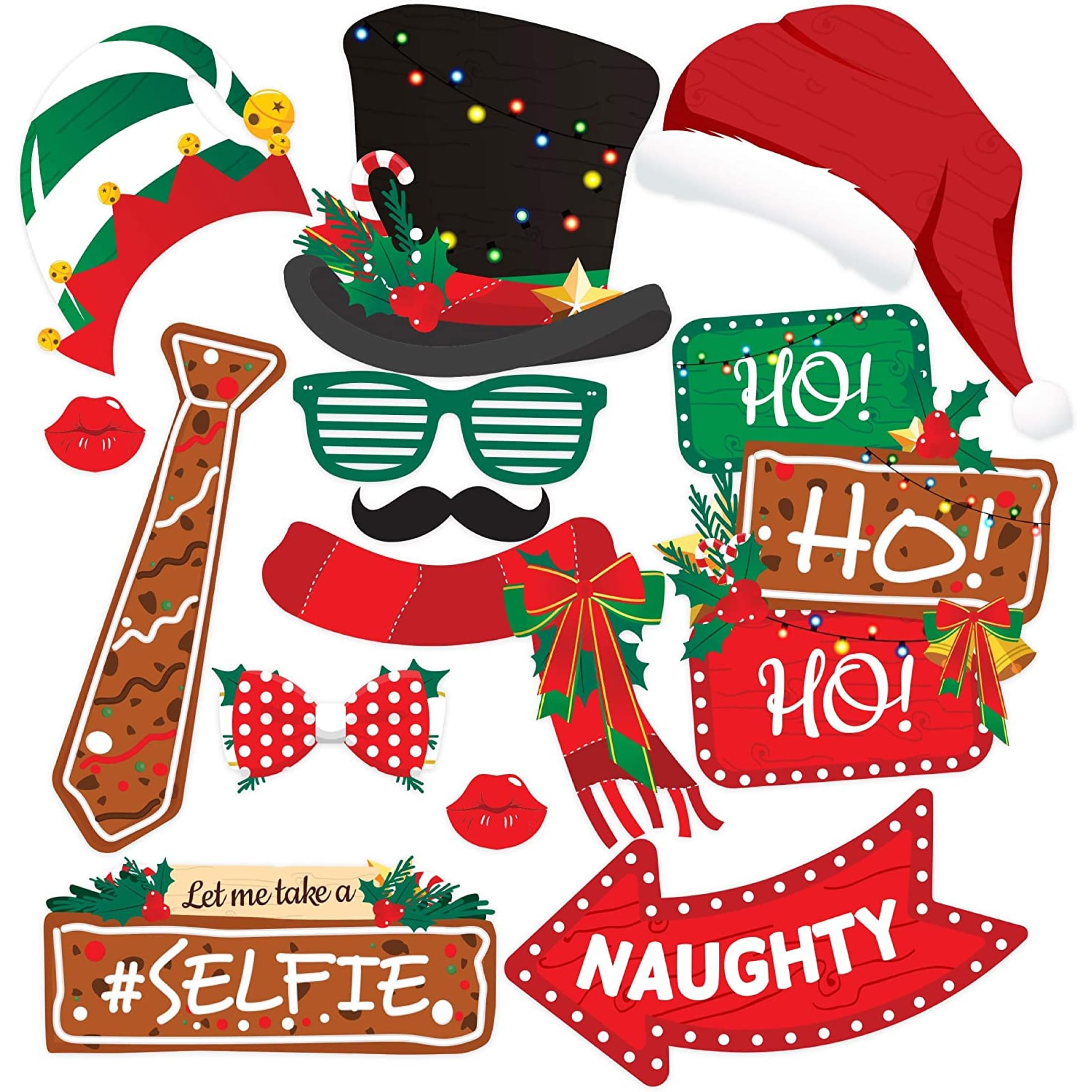 Christmas Photo Booth Props 38pc Set - Christmas Party Decorations, Party Favors, Games & Supplies for Kids Adults - Christmas Photo Props Backdrop Table Decorations Accessories