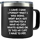 KLUBI Funny Adult Mug - I Came I Saw I Forgot Tumbler 14oz Black Birthday Gifts for Men Grandpa Gift for Him Drinking Cups for Elderly Senior Citizen Tumbler I Came I Saw I Forgot Coffee Mug