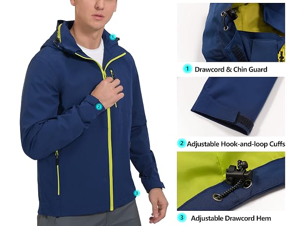 LITTLE DONKEY ANDY MEN’S WATERPROOF RAIN JACKET BREATHABLE WINDBREAKER OUTDOOR RAIN COAT WITH DETACHABLE HOOD BLUE/BLUE S