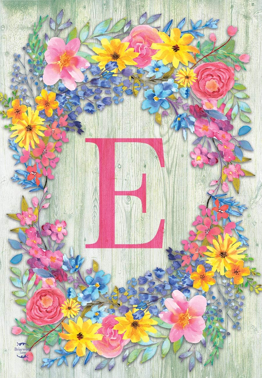 Briarwood Lane Spring Monogram Letter E Garden Flag Floral Wreath 12.5" x 18"