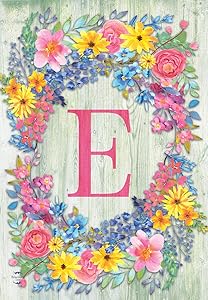 Briarwood Lane Spring Monogram Letter E Garden Flag Floral Wreath 12.5" x 18"