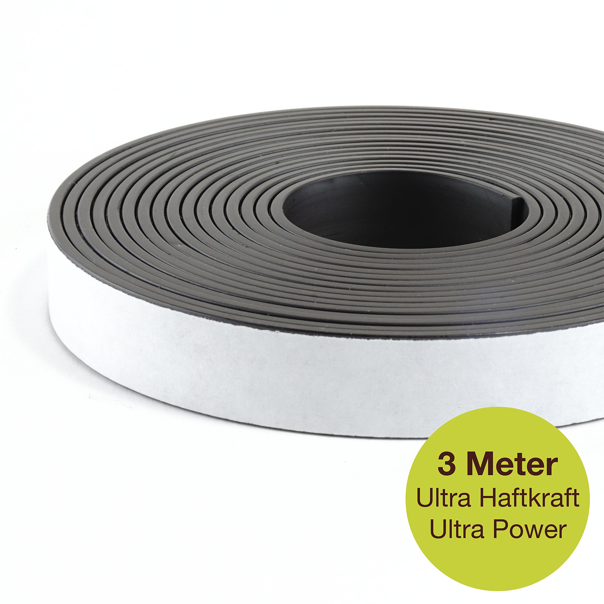 OfficeTree ® Cinta mágnética - 3 m - Cinta autoadhesiva para la imantación fija de carteles, fotos, papeles - Adherencia extra fuerte sobre pizarra blanca, pizarra magnética - negro