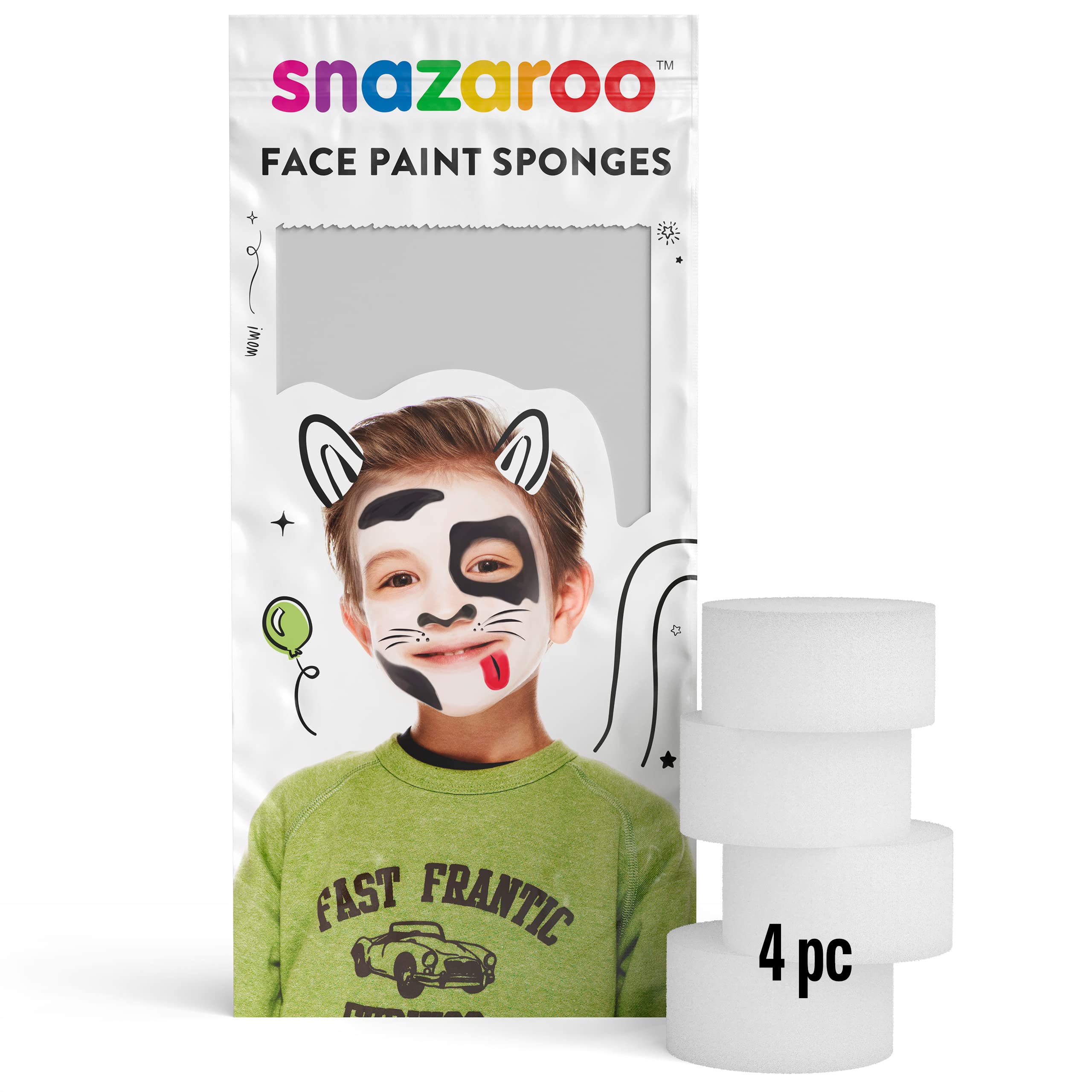 Snazaroo Face Paint High Density Foam Make-Up Sponges, Pack of 4, White, One Size