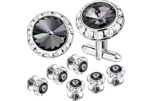 AMITER Crystal Cufflinks and Tuxedo Studs for Men, Cuff Links Suits for Shirt Formal Dress Business Wedding Anniversary