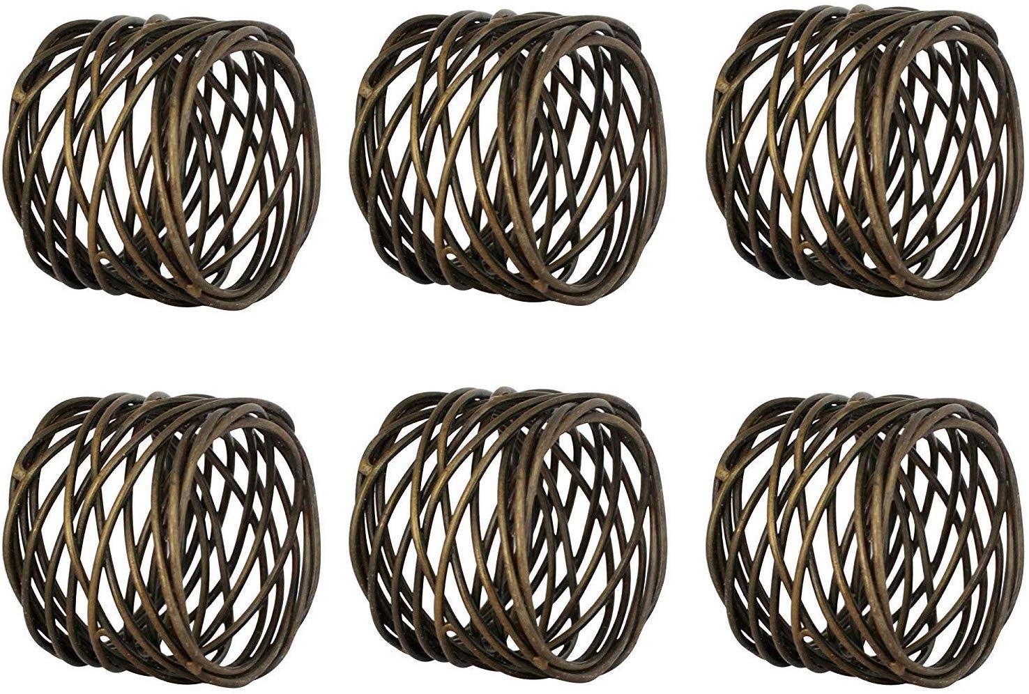 Kaizen Casa Handmade Round Mesh Napkin Rings Holder for Dinning Table Parties Everyday, Set of 6 (Antique Brass)