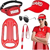 SelfTek 5 Pcs Lifeguard Costume Accessories Set- Lifeguard Hat Guard Whistle Waist Bag Sunglasses Inflatable Float Prop Life Guard Costume Fancy Dress for Women Men Beach Pool Halloween Party Dress Up