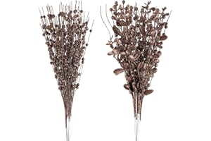 CristBest 24-Pack Christmas Tree Picks Ornaments, Artificial Glitter Berry Stem Glittery Twigs Ornaments for Christmas Tree Decorations, Small Vase, Holiday, Wedding, Party Decorations (Brown)