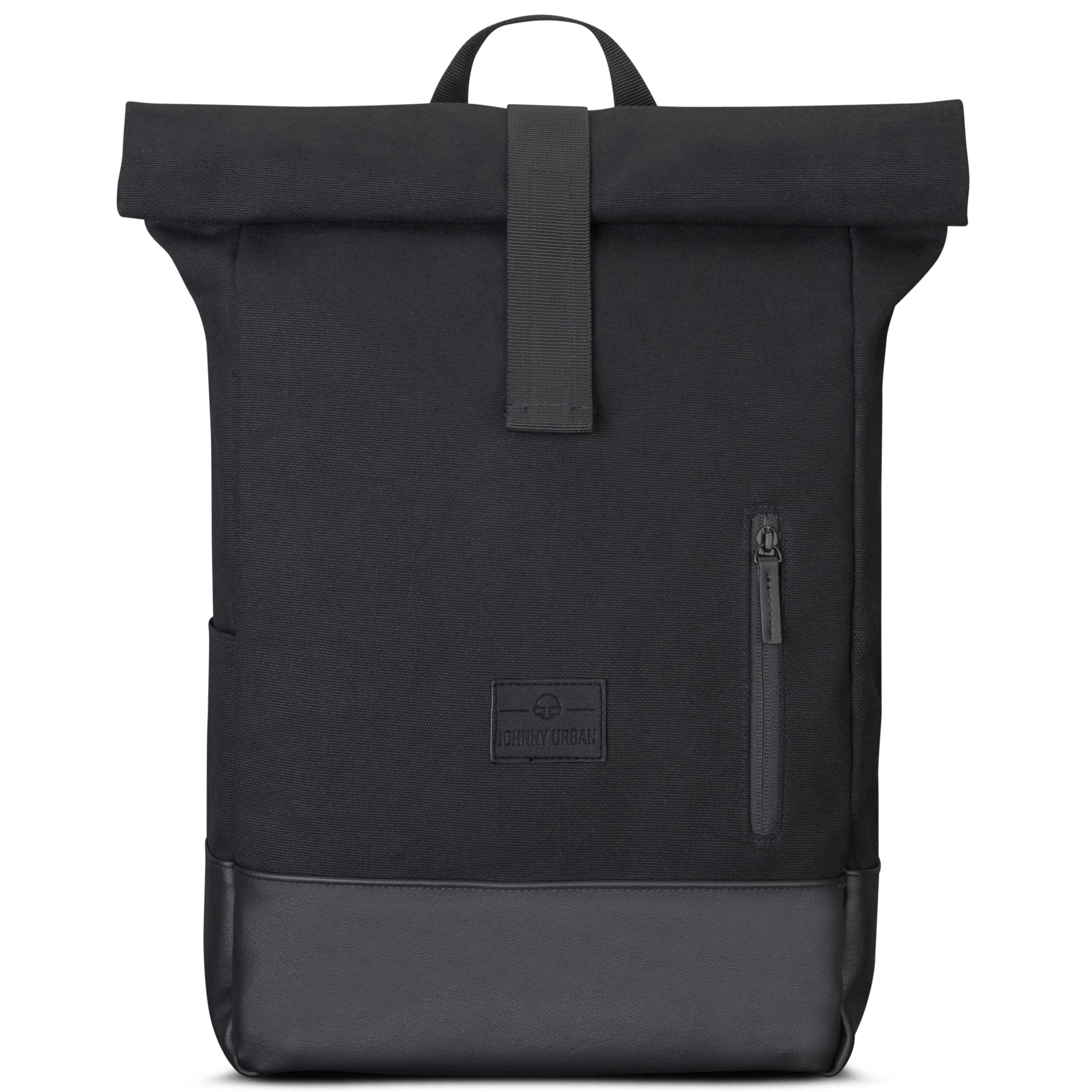 Johnny Urban Roll Top Backpack Women & Men Black - Adam Medium - Durable Daypack from Cotton Canvas - Laptop Compartment 15.6 Inch - Water-Repellant