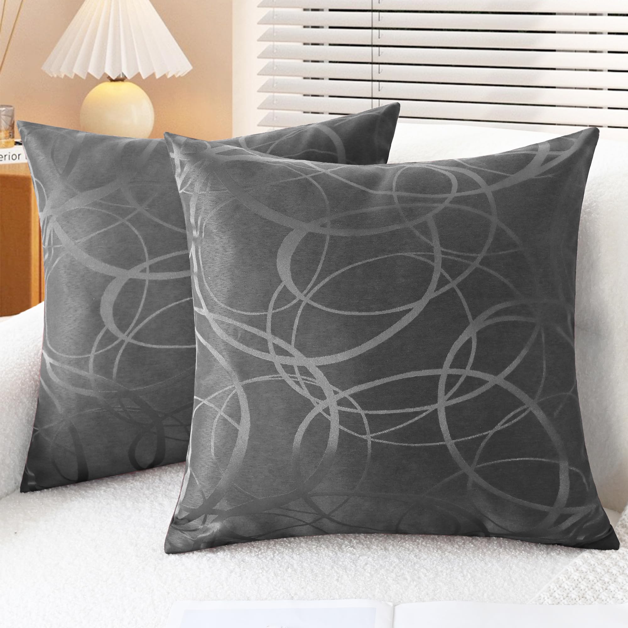 CaliTime Cushion Covers Pack of 2 Throw Pillow Cases Shells for Couch Sofa Home Decor Modern Shining & Dull Contrast Circles Rings Geometric 55cm x 55cm Grey