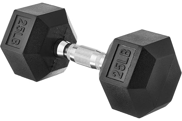 Amazon Basics Rubber Encased Exercise & Fitness Hex Dumbbell, Single, Hand Weight For Strength Training