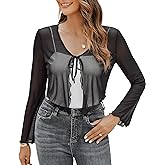 Avidlove Womens Sheer Shrug Tie Front Long Bell Sleeve Mesh Bolero Lightweight Summer Casual Short Shawl Top