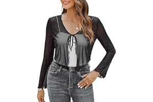 Avidlove Womens Sheer Shrug Tie Front Long Bell Sleeve Mesh Bolero Lightweight Summer Casual Short Shawl Top
