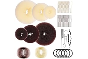 Hair Bun Maker Set for Women & Girls – 6 Donut Bun Makers, 20 Hair Nets, 20 Bobby Pins, 4 Ponytail Hair Tools, 5 Hair Ties – 