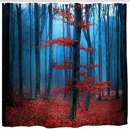 JOOCAR Design Duschvorhang, mystischer roter und blauer Baum, Wald