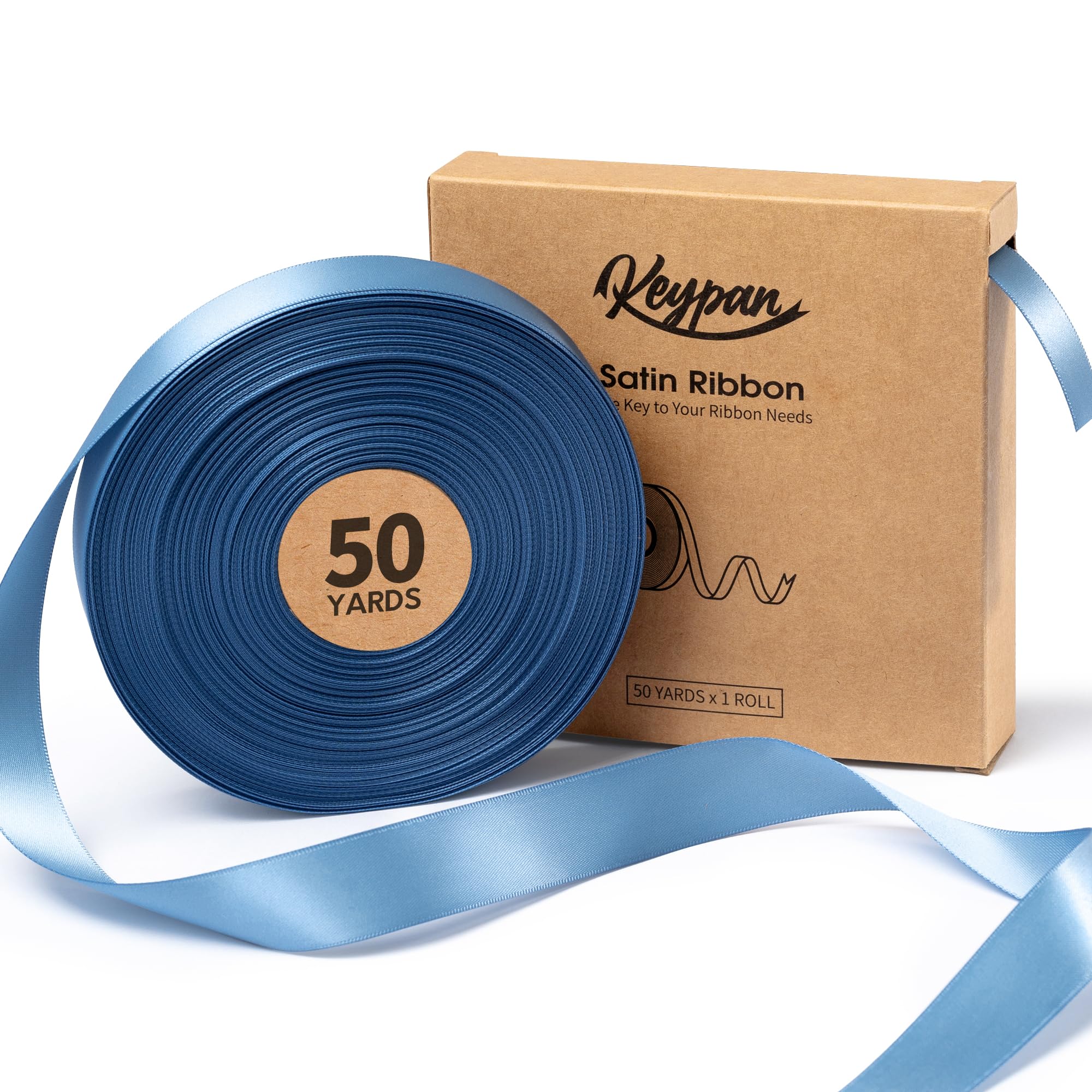 Photo 1 of Keypan French Blue Satin Ribbon 7/8 Inch x 50 Yards Double-Faced Ribbons for Gift Wrapping Flower Bouquet Wedding Paper Bows Invitations Crafts