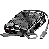 Winsway 10000mAh Small 22.5W Power Bank with Built in Cable, 3A Fast Charging, 4 Outputs 2 Inputs, Mini Portable Charger for Samsung Google Pixel LG Moto iPhone iPad