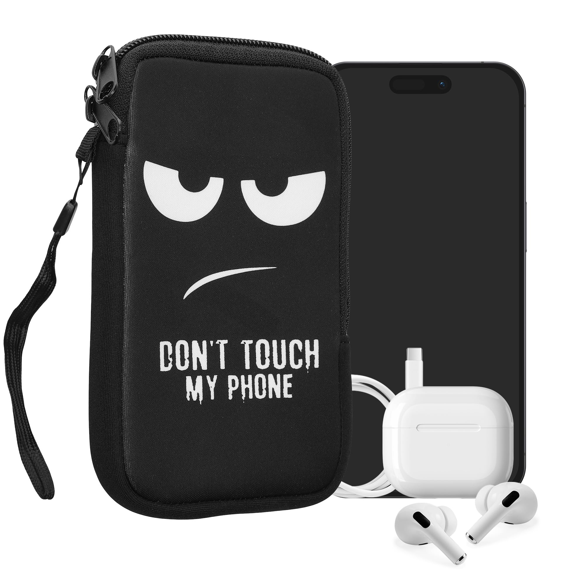 kwmobile Neoprene Sleeve for Smartphone Size L - 6.5" - Shock Absorbing Pouch Case - Protective Phone Bag - Don't Touch My Phone White/Black