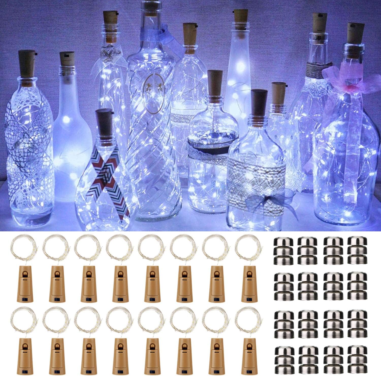 16 Stück Flaschen-Licht JRing 20 LEDs 2M Flaschenlicht Kaltweiß Lichterkette korken Stimmungslichter Weinflasche Nacht Licht für Flasche DIY, Party, Garten, Weihnachten, Halloween, Hochzeit Deko
