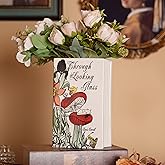 Ceramic Book Vase for Flowers, Home Decor - Cute Bookshelf Decor, Book Lovers Gift - Unique Large Accent for Bedroom/Office (Through The Looking Glass)