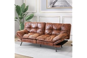 Hcore Convertible Futon Sofa Couch Bed,Memory Foam Futon Couch,Sofa Bed Couch,Modern Faux Leather Futon Bed Loveseat Sofa Sleeper Splitback Sofa for Living Room,Office,Apartment,Dark Brown