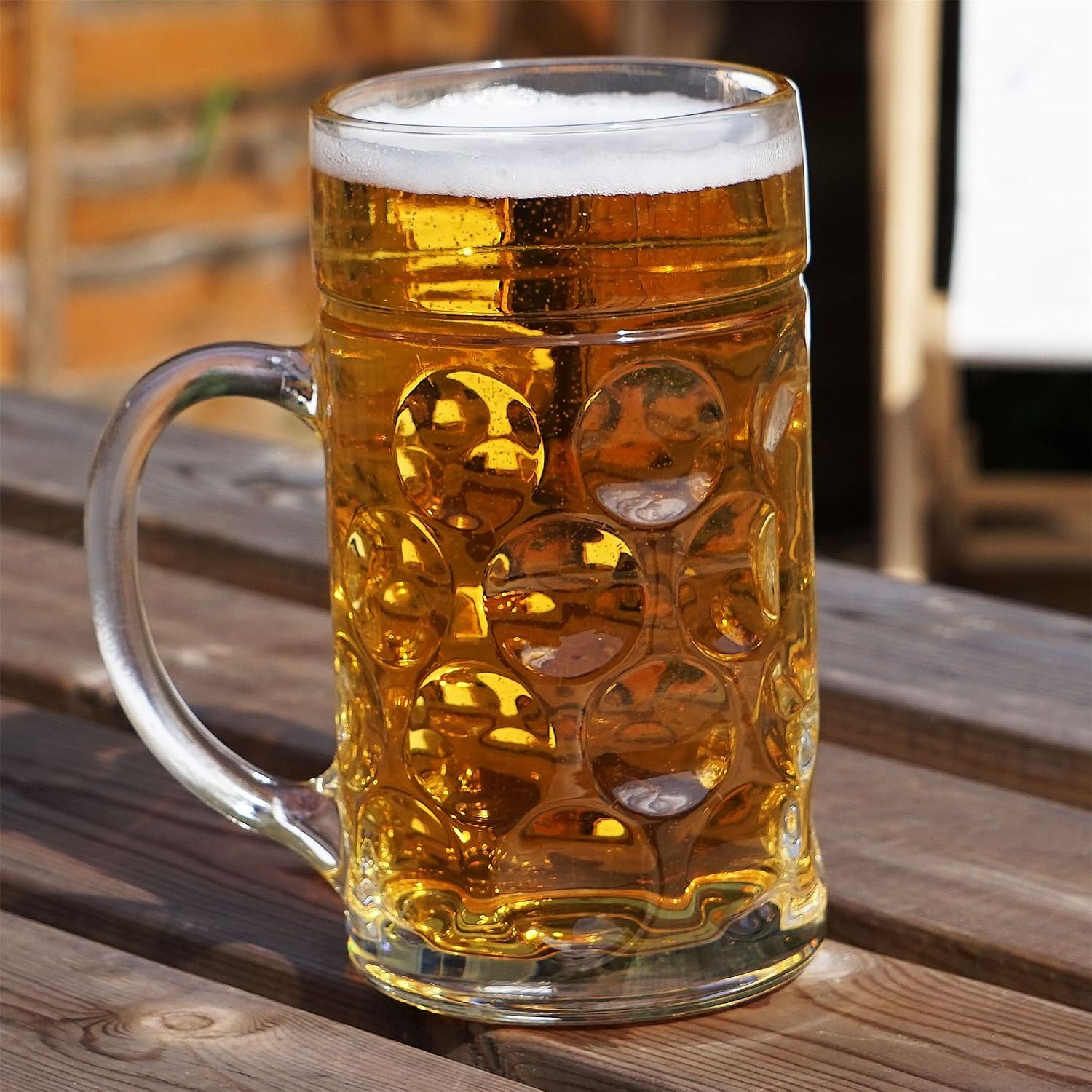 Rink Drink German Beer Stein Glass, 1.3L (2 Pint) Large Dimpled Beer Mug Tankard with Handle for Lager Ale & Cider - Image 3