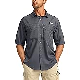 Men's Fishing Shirts with Zipper Pockets UPF 50+ Lightweight Cool Short Sleeve Button Down Shirts for Men Casual Hiking