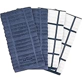 All-Clad Solid & Coordinate Kitchen Towels: Highly Absorbent, Super Soft Long Lasting 100% Cotton, 17" x 30" Tea Towels for Cleaning & Drying Dishes, Pans, Glassware, Countertops, 4-Pack, Indigo