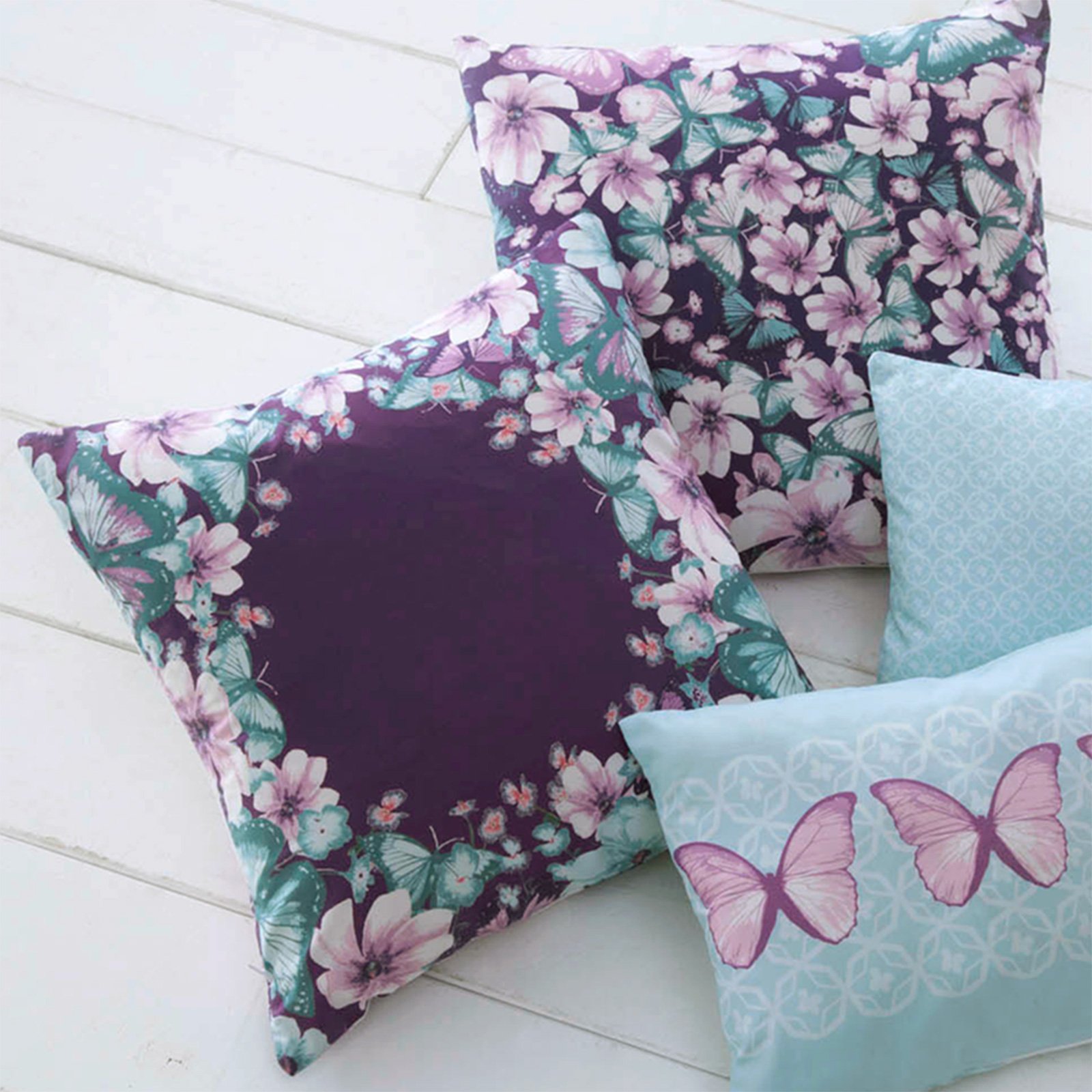 Just Contempo Floral Square Filled Cushion, Blue, 17x17 inches