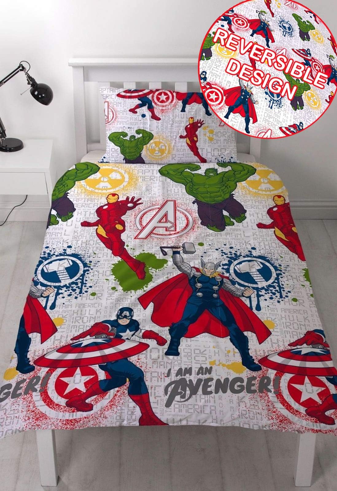 NEW OFFICIAL MARVEL AVENGERS Single Duvet Cover Bedding Set Hulk Thor Captain America UK (Single, Avengers"Mission")