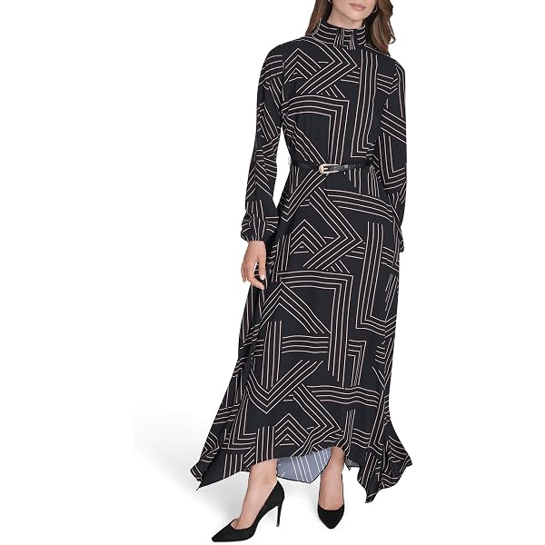 chinese dress ladies Womens 3/4 Sleeve Midi Dress Mosaic Leaves Print main image 0