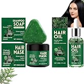 NovaCharm Usman Grass Hair Care Set, 3-Step Herbal Hair Care Kit with 120g Shampoo Bar, 30ml Moisturizing Hair Oil Serum &amp; 100g Nourishing Hair Mask, Gentle Daily Hair Care Set for Women &amp; Men