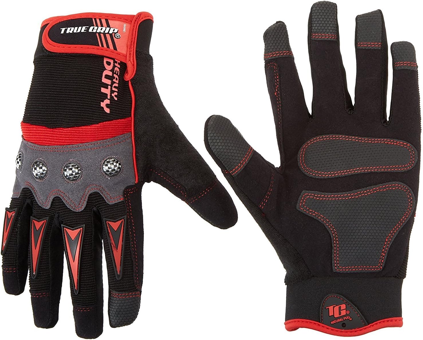 True Grip 9892-23 Medium Heavy Duty Work Gloves with Touchscreen Fingers, Black/Red