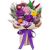 Flomoon Forever Flowers Gifts for Her, Valentines Day Preserved Flowers Bouquet Birthday Gifts for Women, Preserved Roses for Mom Grandma Wife Anniversary Mother's Day Christmas (Purple Paper)