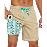 Yufawow Men Swim Trunks with Compression Liner Quick Dry Breathable Multi Pockets for Summer Beach Cruise Water Park