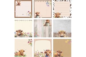 Saypacck 9 Pads Highland Cow Sticky Notes 3x3 Inch Cute Self Stick Notepads Notes Adhesive Memo Pad Office Decor Gifts for Students School Teacher Meeting Office Supplies