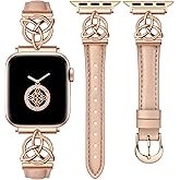 Minyee Compatible with Apple Watch Bands Leather 38/40/41/42/44/45/46/49mm Women, Slim Dressy Leather Strap with Celtic Knot Triquetra Metal Buckle for iWatch Series 11 10 9 8 7 6 5 4 SE/Ultra 3 2 1