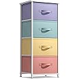 Sorbus Nightstand with 4 Drawers - Bedside Furniture & Accent End Table Chest for Home, Bedroom, Office, College Dorm, Steel Frame, Wood Top, Easy Pull Fabric Bins (4-Drawer, Pastel/White)