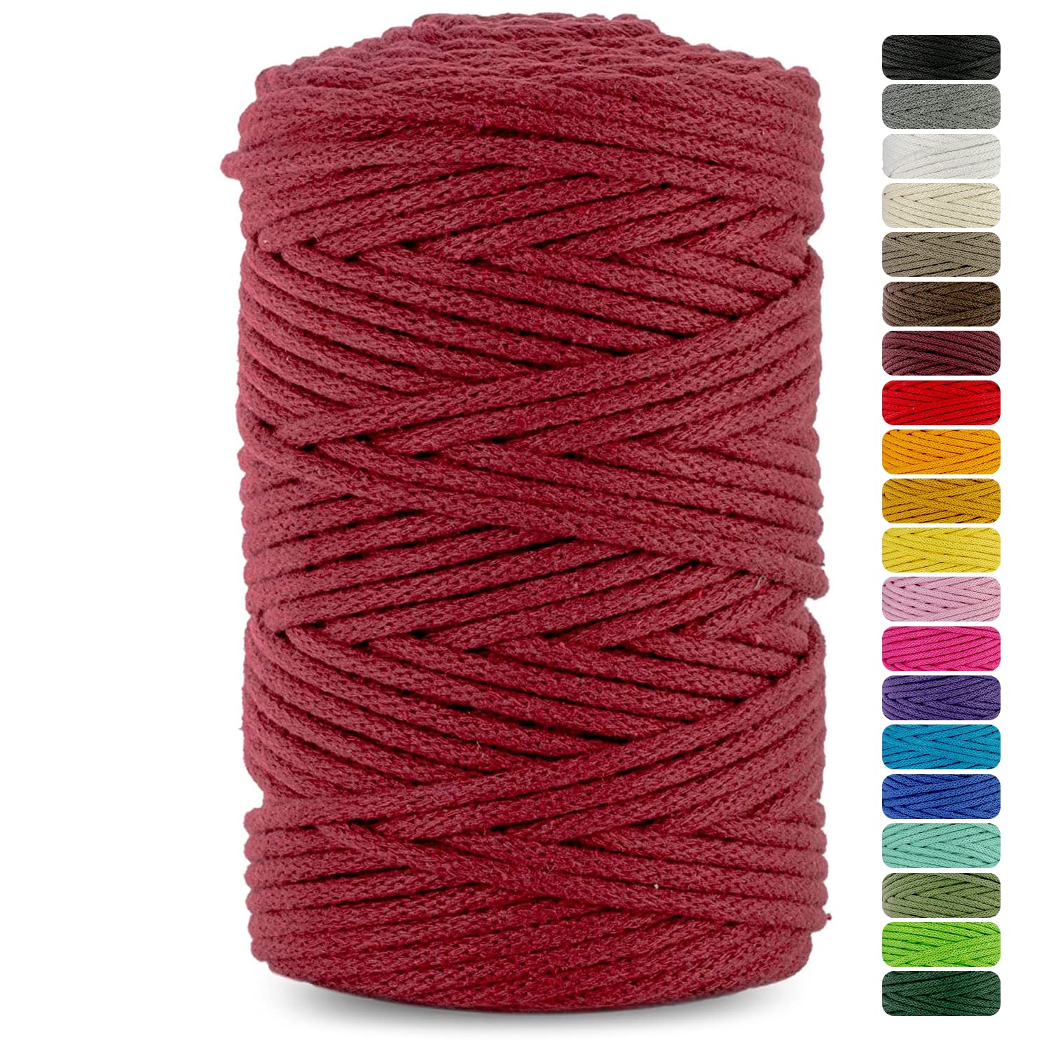 Netuno 1x Macrame Cord Braided Macramé Yarn Maroon Red 5 mm x 100 m 0,2 inch x 3 937 inch Natural Twine String Cotton Cord Ideal Project Hanging Baskets DIY Handbags Decoration