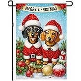 IVN Christmas Garden Flag 12x18 Inch Cute Dachshund Dogs in Santa Costumes Winter Holiday Art Flag Double Sided Outdoor Yard Banner for Porch Lawn Patio Decor