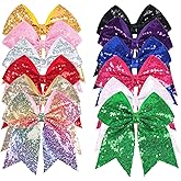 12-Color Jumbo Glitter Cheer Bow Clip – 7” Sequin Hair Bow for Girls, Perfect for Softball, Uniforms, Christmas, Halloween, and Special Occasions