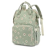 Yusudan College Laptop Backpack, Travel Backpack for Women, Corduroy Casual Daypack, School Backpack Bookbag for Girls (Green Corduroy Daisy)