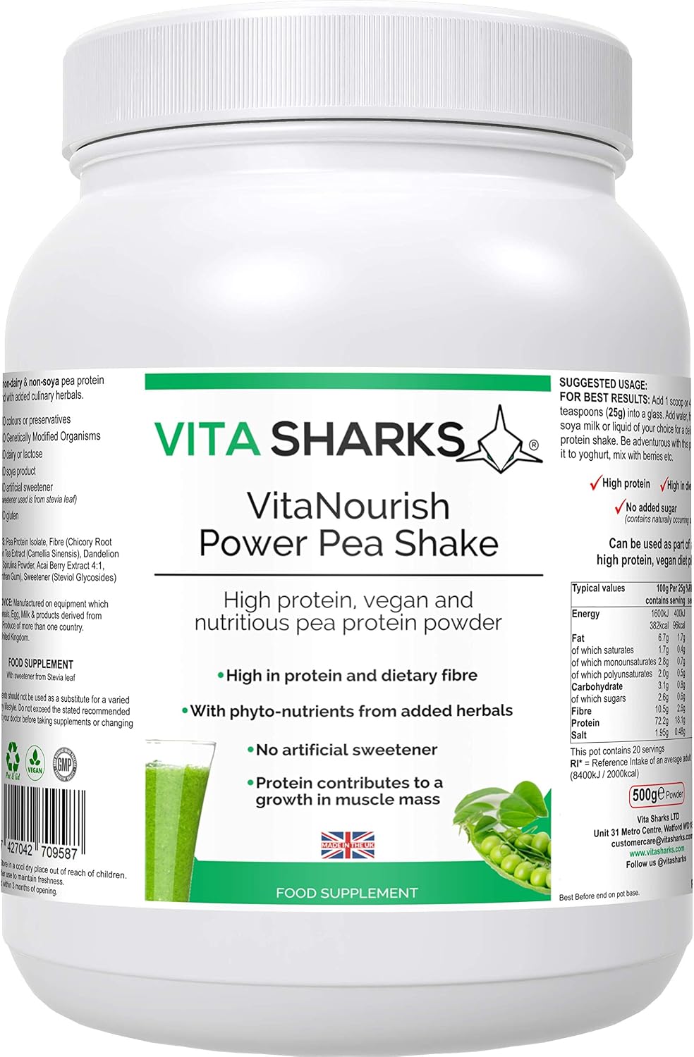VitaNourish Power Pea Shake, Vegan Alternative High Protein, High Fibre Powder Shake to Increase Muscle Mass