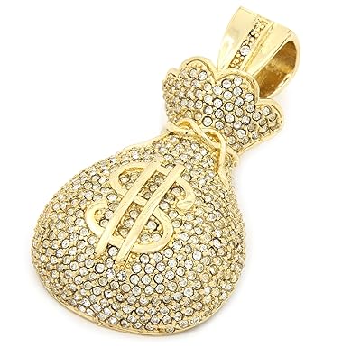 Mens Gold Plated Iced Out Large Cash Money Bag Hip Hop - 