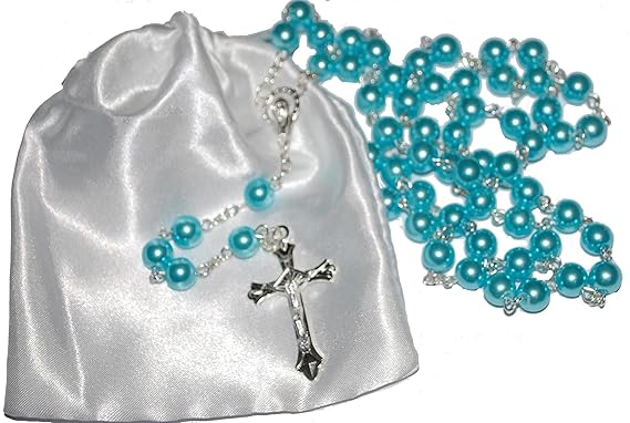 Erstkommunion Rosenkranz Perlen – 1. Kommunion Geschenk – Mädchen & Jungen Geschenk, blau