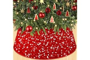 WUPIOS Red Christmas Tree Collar Glitter Xmas Tree Ring 23.6 Inch Sequins Xmas Tree Collar Velvet Tree Skirt Sparkling Christmas Tree Basket Collar Rustic Tree Collar Box for Xmas Home Decoration