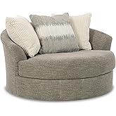 Signature Design by Ashley Creswell Transitional Round Upholstered Oversized Swivel Accent Chair, Gray