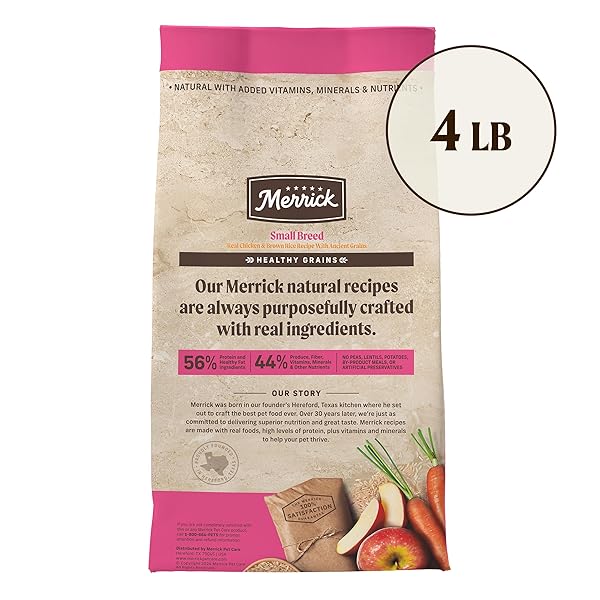 MERRICK HEALTHY GRAINS PREMIUM DRY DOG FOOD FOR SMALL DOGS, WHOLESOME AND NATURAL KIBBLE, SMALL BREED RECIPE – 4.0 LB. BAG