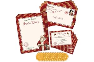 JarThenaAMCS 25Pcs Christmas Official Letters From Santa Set Include 5Pcs Vintage Gold Snowflake Writing Paper 5Pcs Certificates 5Pcs Envelopes 10 Stickers For Mailbox Family Party Favors