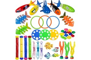 Korlon Tec 40 Pcs Pool Diving Toys Games, Swimming Pool Toys for Kids Ages 4-8 with Pool Rings Dive Sticks, Summer Underwater Fish Toys Fun Swim Water Toys for Boys Girls Adults